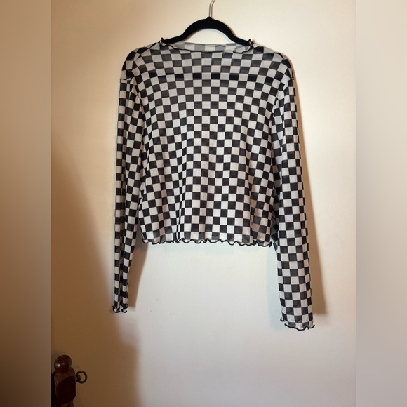 SHEIN Tops - Checkered Black and White SHEIN Sheer Top